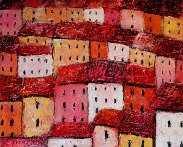 Painting titled "Colourful Houses" by Kirstin Mccoy, Original Artwork, Oil