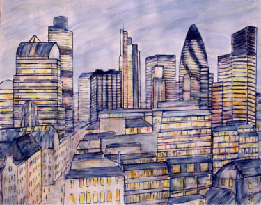 Zeichnungen mit dem Titel "The City Of London" von Kirstin Mccoy, Original-Kunstwerk, Acryl