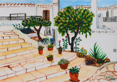 Painting titled "Patio steps at Call…" by Kirsty Wain, Original Artwork, Watercolor
