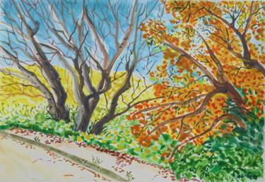 Картина под названием "Mimosa tree in bloo…" - Kirsty Wain, Подлинное произведение искусства, Акварель
