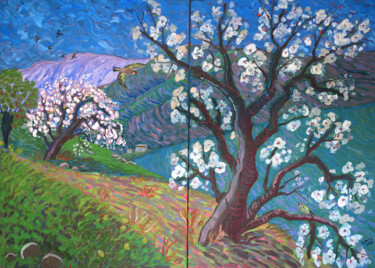 Painting titled "ALMOND BLOSSOM AND…" by Kirsty Wain, Original Artwork, Oil
