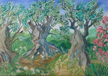 Pittura intitolato "3 ancient olives" da Kirsty Wain, Opera d'arte originale, Olio