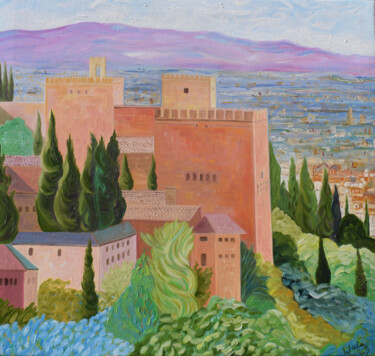 Картина под названием "The Alhambra, Grana…" - Kirsty Wain, Подлинное произведение искусства, Масло