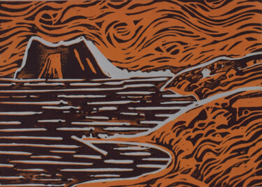 Printmaking titled "VIEW OF GIBRALTAR F…" by Kirsty Wain, Original Artwork, Linocuts Mounted on Cardboard