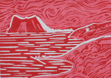 Printmaking titled "VIEW OF GIBRALTAR F…" by Kirsty Wain, Original Artwork, Linocuts Mounted on Cardboard