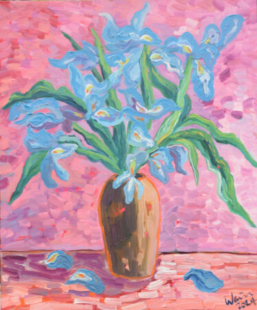 Pittura intitolato "Irises" da Kirsty Wain, Opera d'arte originale, Olio