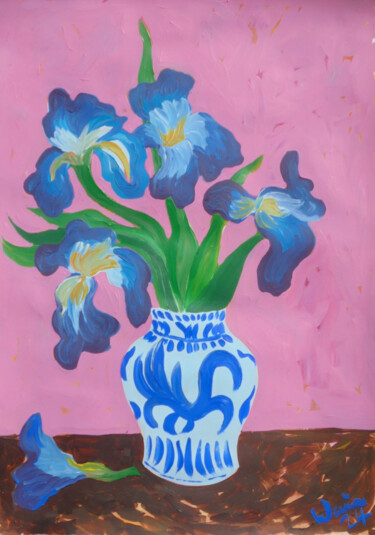 Painting titled "Irises in chinese v…" by Kirsty Wain, Original Artwork, Acrylic