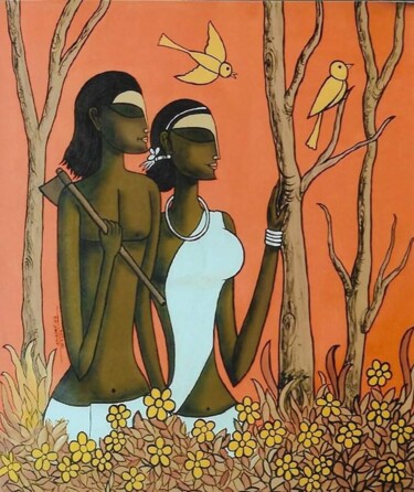 Картина под названием "Trible life-02" - Kirtiraj Mhatre Raj, Подлинное произведение искусства, Акрил