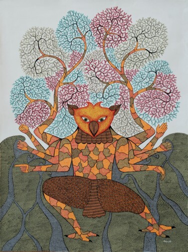 Pintura titulada "Gond Painting  1" por Kishan Uikey, Obra de arte original, Acrílico