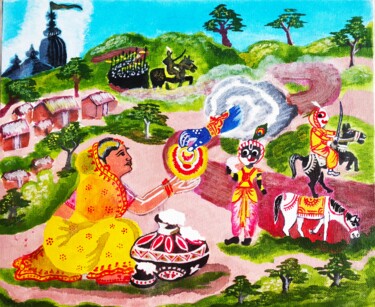 Schilderij getiteld "Manika Gouduni" door Kishore Bishoi, Origineel Kunstwerk, Acryl