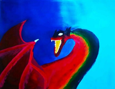Painting titled "The Bloom Dragon" by Kishore Bishoi, Original Artwork, Acrylic
