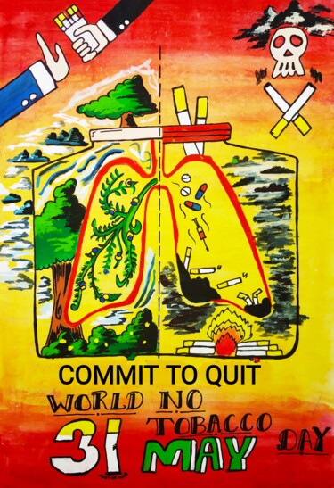 Painting titled "Commit to Quit" by Kishore Bishoi, Original Artwork, Acrylic