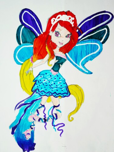 Картина под названием "Fairy Princess Bloo…" - Kishore Bishoi, Подлинное произведение искусства, Пастель