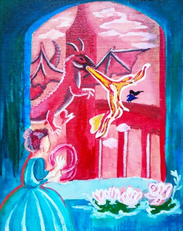 Pittura intitolato "The Bloom Dragon1" da Kishore Bishoi, Opera d'arte originale, Acrilico