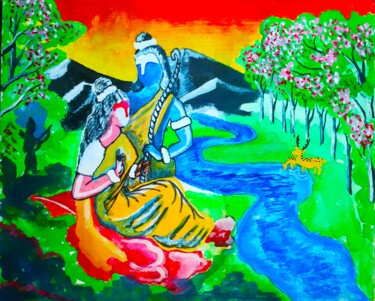 Painting titled "SiyaRaghuveer" by Kishore Bishoi, Original Artwork, Acrylic