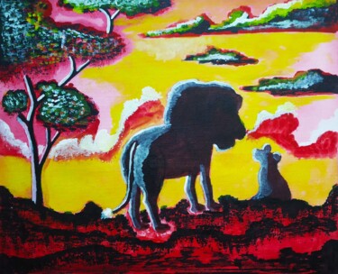 Pintura intitulada "The Lion King" por Kishore Bishoi, Obras de arte originais, Acrílico