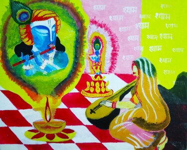 Schilderij getiteld "Meera ka Mohan" door Kishore Bishoi, Origineel Kunstwerk, Acryl