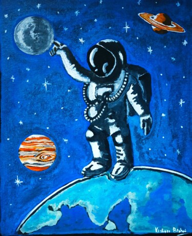 Painting titled "The Moon" by Kishore Bishoi, Original Artwork, Acrylic