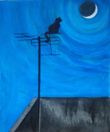 Peinture intitulée "Eyeing Moon" par Kishore Bishoi, Œuvre d'art originale, Acrylique