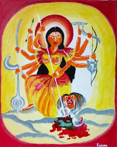 Malarstwo zatytułowany „Maa Durga” autorstwa Kishore Bishoi, Oryginalna praca, Akryl
