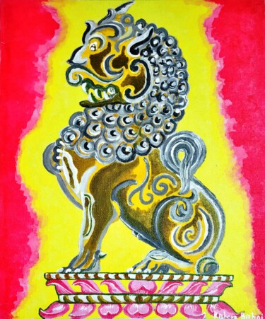 Schilderij getiteld "The Majestic Lion" door Kishore Bishoi, Origineel Kunstwerk, Acryl