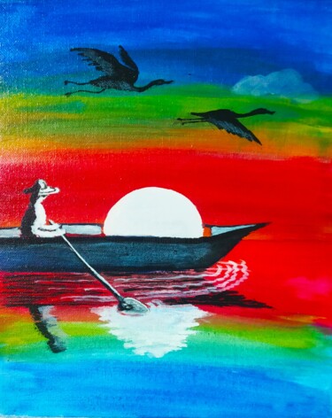 Painting titled "The Moon Voyage" by Kishore Bishoi, Original Artwork, Acrylic
