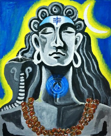 Malerei mit dem Titel "Adiyogi" von Kishore Bishoi, Original-Kunstwerk, Acryl