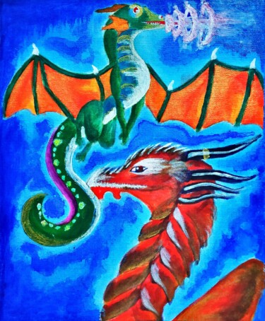 Pintura intitulada "The Dragon" por Kishore Bishoi, Obras de arte originais, Acrílico