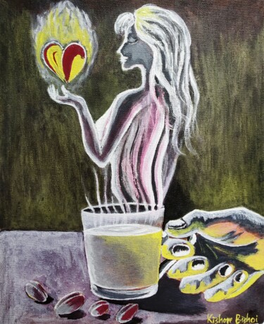 Painting titled "A Cup of Tea" by Kishore Bishoi, Original Artwork, Acrylic