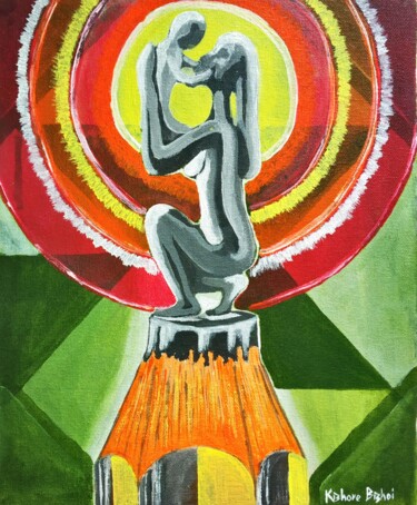 Schilderij getiteld "Maa.. The Mother" door Kishore Bishoi, Origineel Kunstwerk, Acryl