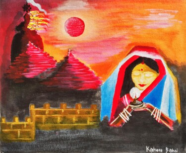 Pintura intitulada "Aaradhana - The Wor…" por Kishore Bishoi, Obras de arte originais, Acrílico