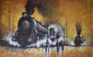 Schilderij getiteld "Nostalgia of Steam…" door Kishore Pratim Biswas, Origineel Kunstwerk, Acryl