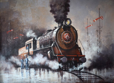 Картина под названием "Nostalgia of Steam…" - Kishore Pratim Biswas, Подлинное произведение искусства, Акрил
