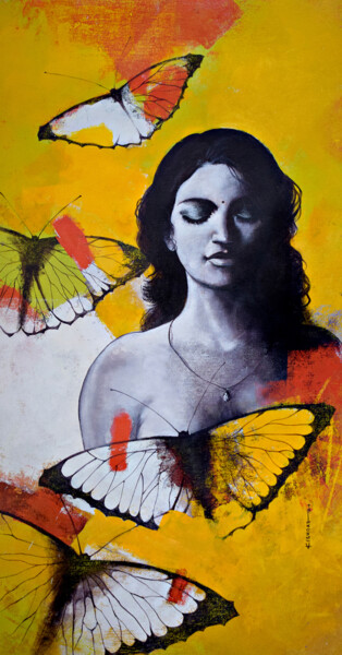 Картина под названием "Freedom of Beauty_15" - Kishore Pratim Biswas, Подлинное произведение искусства, Акрил