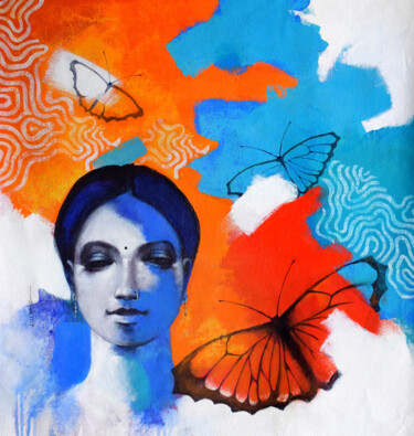 Картина под названием "Freedom of Beauty_25" - Kishore Pratim Biswas, Подлинное произведение искусства, Акрил