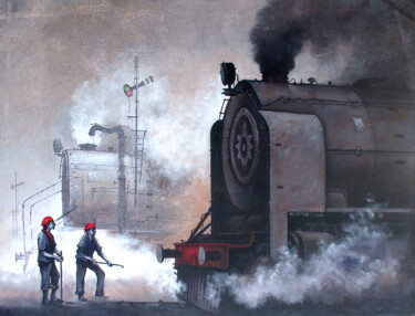 绘画 标题为“Indian Steam locomo…” 由Kishore Pratim Biswas, 原创艺术品, 丙烯