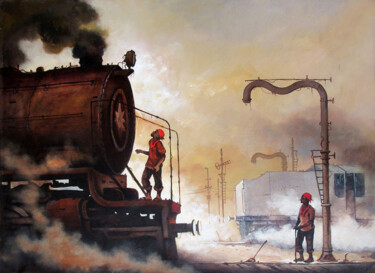 "Indian Steam locomo…" başlıklı Tablo Kishore Pratim Biswas tarafından, Orijinal sanat, Akrilik