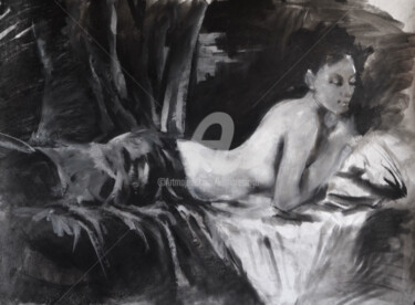 Картина под названием "nude_Sketch_2020_01" - Kishore Singh, Подлинное произведение искусства, Древесный уголь