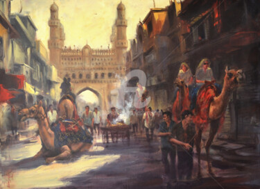 Schilderij getiteld "Camel on a hot summ…" door Kishore Singh, Origineel Kunstwerk, Acryl