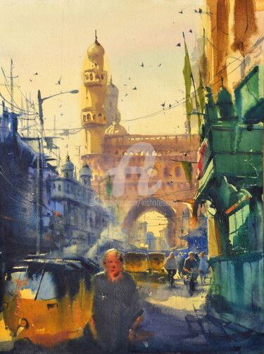 Картина под названием "shadows and sunshin…" - Kishore Singh, Подлинное произведение искусства, Акварель