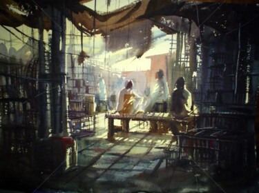 Painting titled "Market" by Kishore Singh, Original Artwork