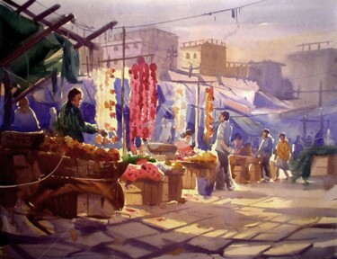 Painting titled "Market13" by Kishore Singh, Original Artwork