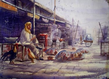 Painting titled "Market21" by Kishore Singh, Original Artwork