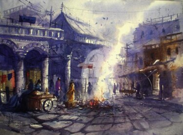 Painting titled "cityscape02" by Kishore Singh, Original Artwork