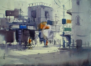 Painting titled "cityscape08" by Kishore Singh, Original Artwork