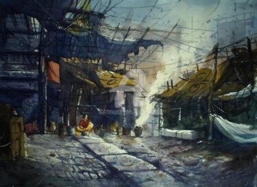 Painting titled "Calcutta_slum" by Kishore Singh, Original Artwork