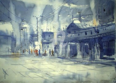 Painting titled "cityscape12" by Kishore Singh, Original Artwork