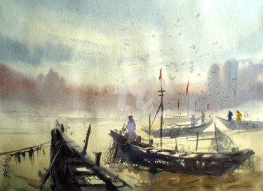 Painting titled "boat05" by Kishore Singh, Original Artwork