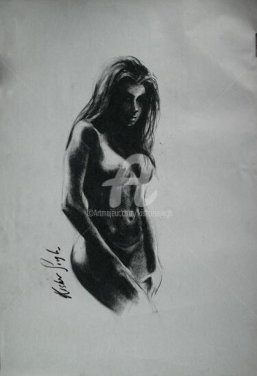 Painting titled "Nude_Pose09" by Kishore Singh, Original Artwork