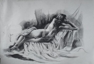 绘画 标题为“Crayons_Nude_Pose15” 由Kishore Singh, 原创艺术品, 油